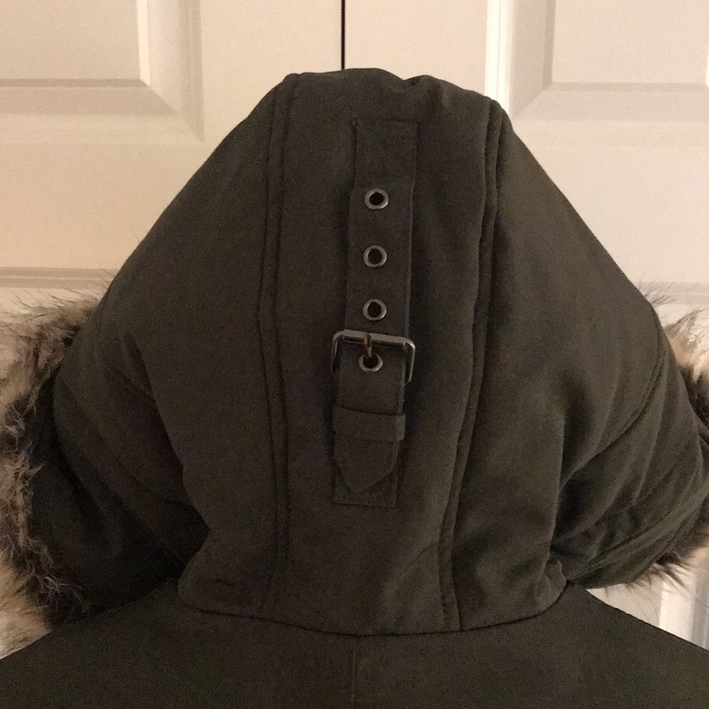 New Michael Kors Green Coat with Faux Fur Trim Hood Size Large Tall L T - Picture 5 of 16